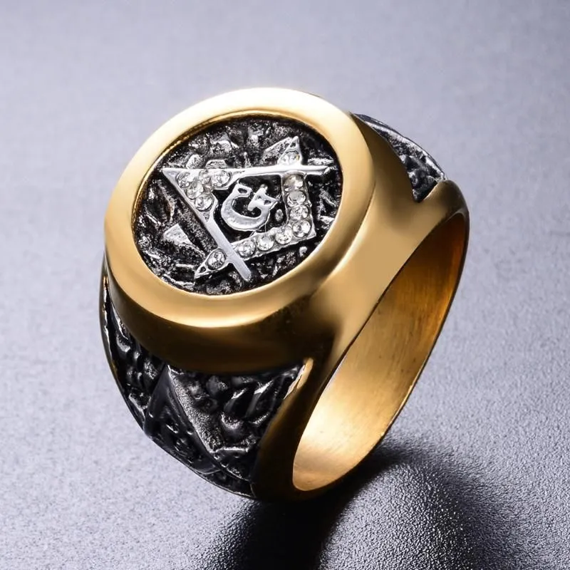 Cluster Rings Fashion Stainless Steel Masonic Ring Inlaid Rhinestone mason Symbol G Templar masonry9296329