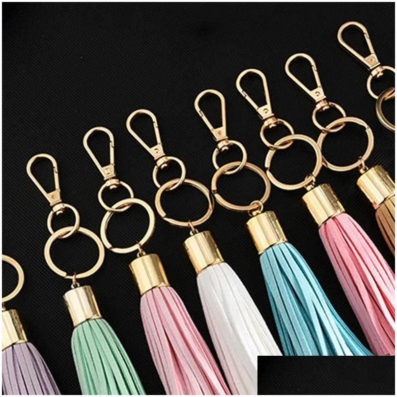 Keychains & Lanyards Leaer Rhinone Bow Key Ring Fashion Long Tassel Keychain Car Bag Hanging Pendant Ornaments Gift For Women Girls T Dhrns