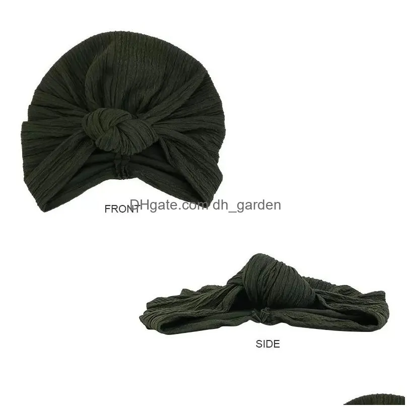 Beanie/Skull Caps Women Head Scarf Ruffle Top Knotted Twisted Turban Cap Muslim Fashion Hijab Hat Ladies Headband India Bonn Dhgarden Dhfl9