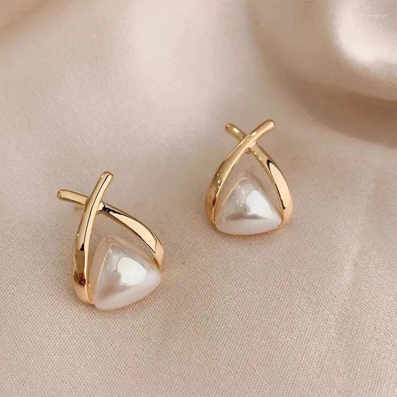 Stud Earrings Desing Sensory Geometry Cross Triangle Pearl Cute For Girls Fashion Jewelry Accessory