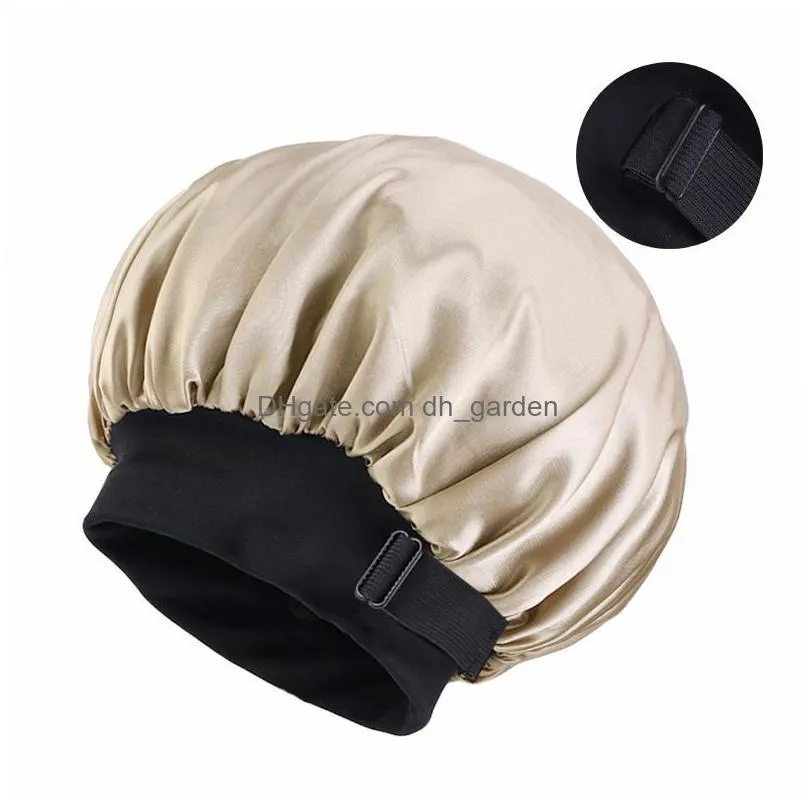 Beanie/Skull Caps Adjustable Satin Bonnet For Women Elastic Wide Band Night Sleep Hat Chemo Hair Loss Er Fashion Head Wrap C Dhgarden Dh8Qh