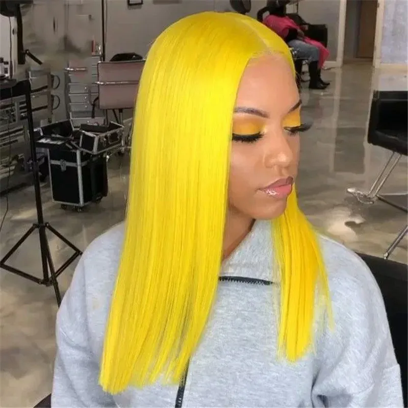 Soft Yellow Short Cut Bob Wigs 180 Density Silky Straight 13X4 Lace Front Wig For Black Women Baby Hair Heat Resistant Preplucked Daily