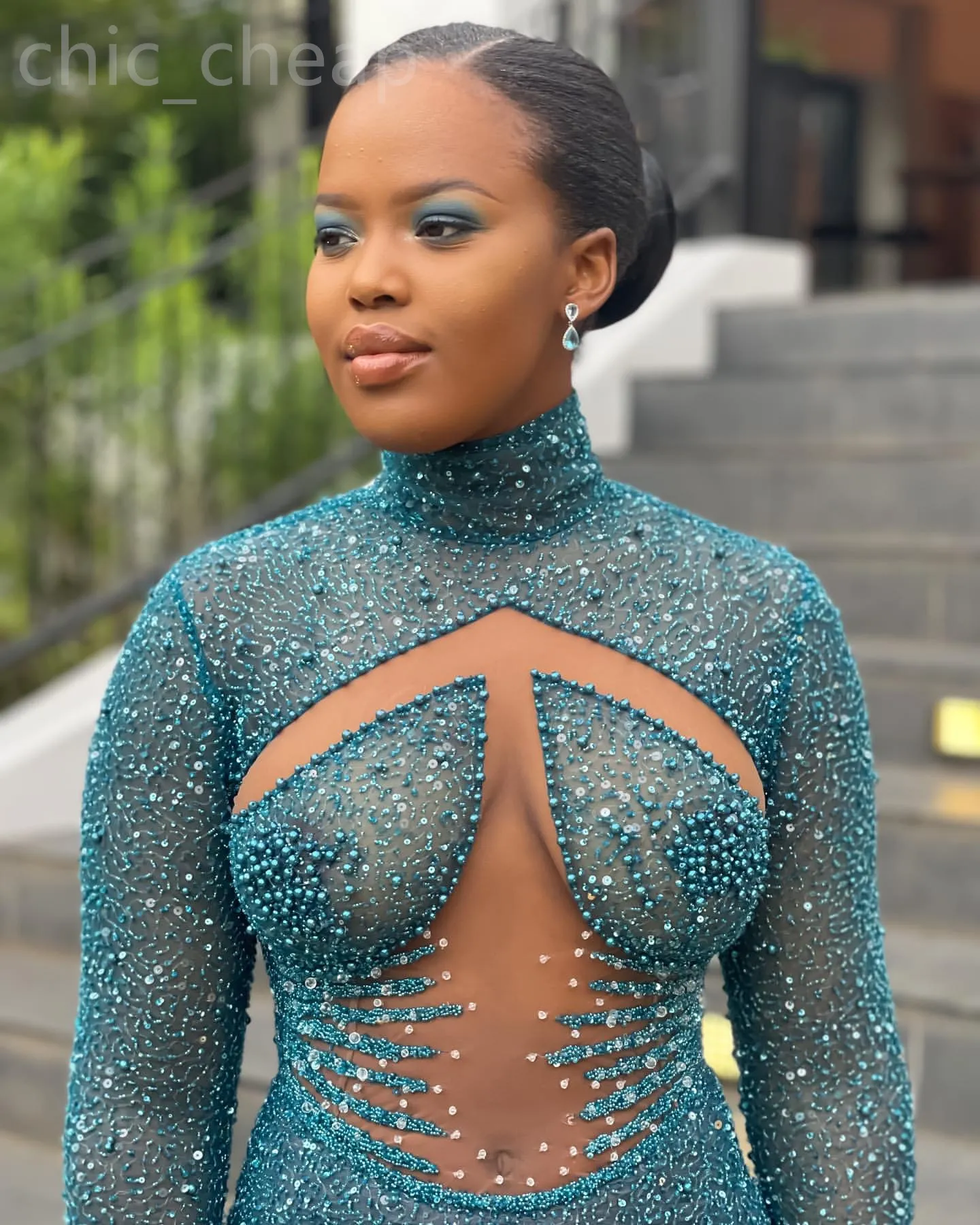 2024 Aso Ebi Blue Mermaid Prom Dress Beaded See Through Sequined Evening Formal Party Second Reception 50th Birthday Engagement Gowns Dresses Robe De Soiree ZJ334