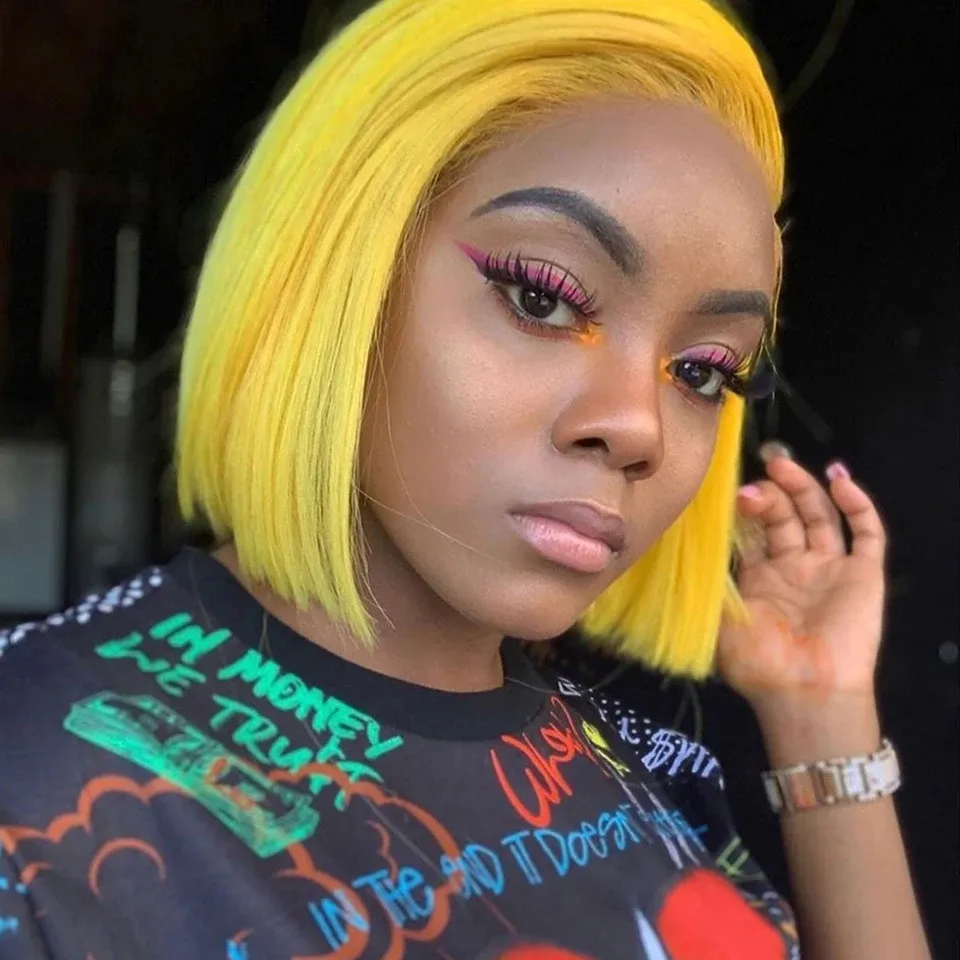 Soft Yellow Short Cut Bob Wigs 180 Density Silky Straight 13X4 Lace Front Wig For Black Women Baby Hair Heat Resistant Preplucked Daily