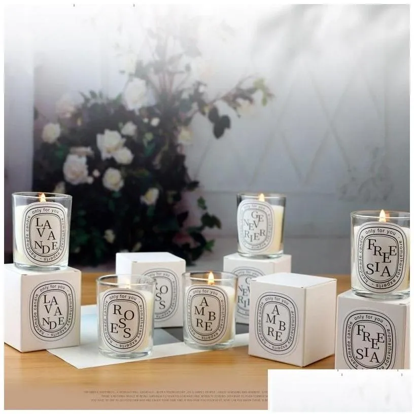 Candles Scented Aromatic Candles Luxury Box Romantic Rose Lavender Candle In Glass Jar Soy Wax Aroma Fragrance 50G Drop Delivery Dhkho