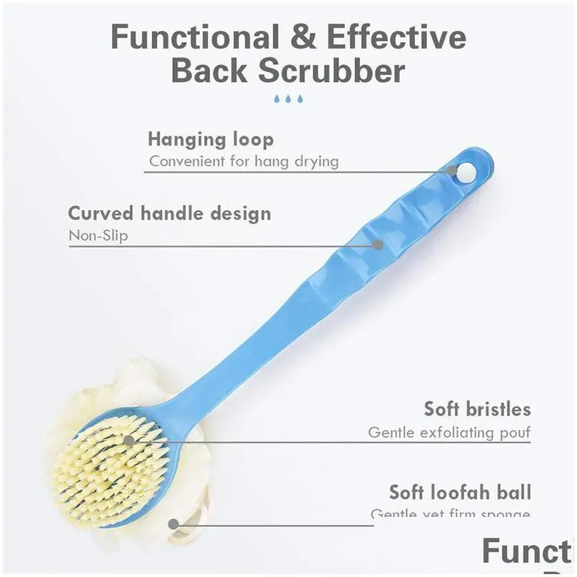 Double Sided Bathing Brush Hanging Type Adult Back Massage Brushes Bathroom Long Handled Soft Hair Cleaning Bath Ball WH0490