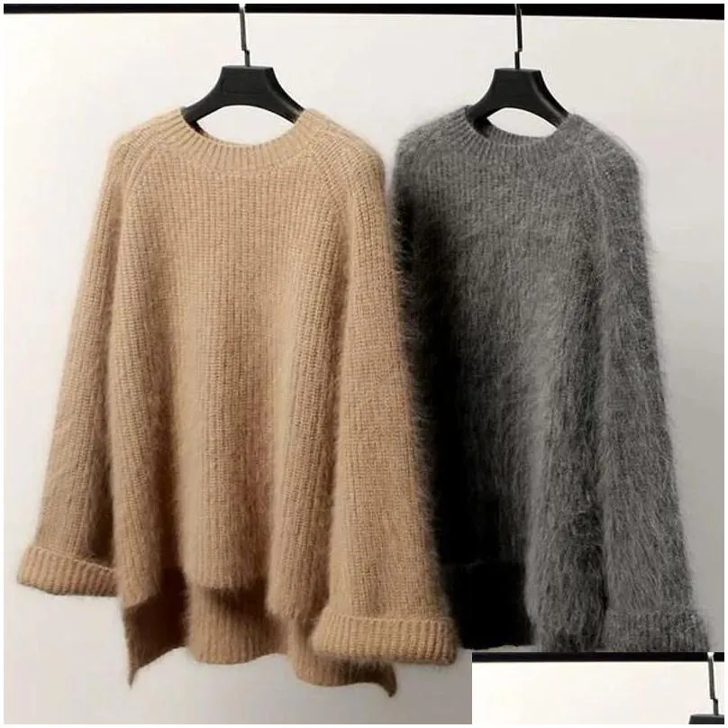Women`S Sweaters Womens Winter Women Thickened Loose Ol Mink Cashmere Sweater Furry Knitwear Jumpers Mohair Plover Long Sleeve Irrega Dhrjk