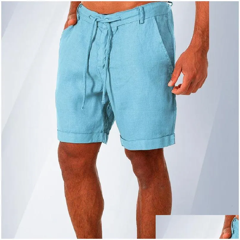 Men`S Shorts Men S Fashion Linen Summer Cotton Beach Short Wild Leisure Loose Solid Cargo 230417 Drop Delivery Apparel Clothing Dh4Fh