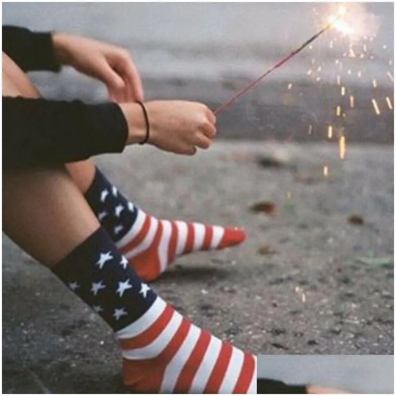 Men`S Socks Mens Men Usa American Flag Patriotic Stars Stripes Crew Drop Delivery Apparel Underwear Dhhxz