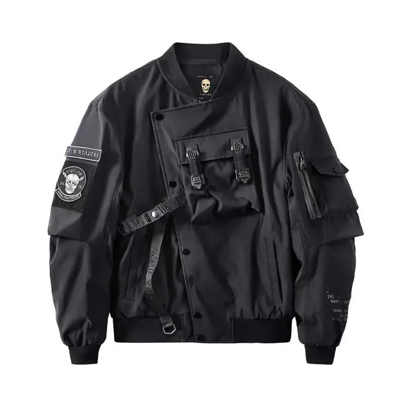 Mens Jackets God of Death Bomber Jacket Chest Pocket Techwear Men Punk Hip Hop Tactical Streetwear Black Varsity Oversized MA1 Coats