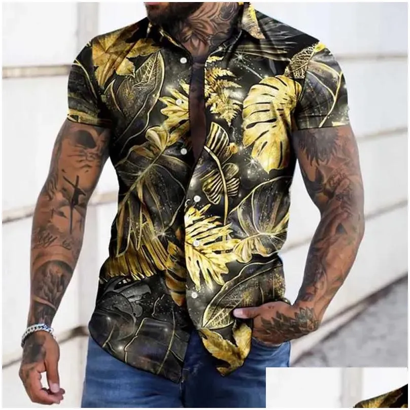 Men`S Dress Shirts Hawaiian Tropical Mens Shirt Short Sleeved Floral Pattern 3D Beach And Vacation 2023 Summer Collection 5Xl Drop De Dhpkf