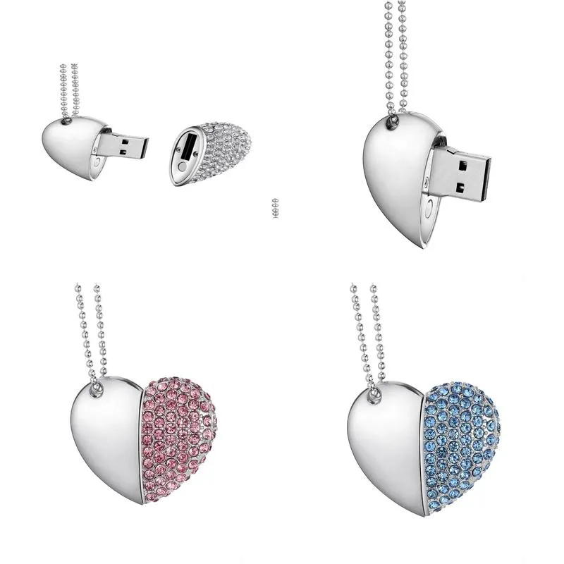 Design Real Capacity Crystal Heart USB 20 Flash Drive Memory Stick 16GB64GB Pendrive with Necklace6268671