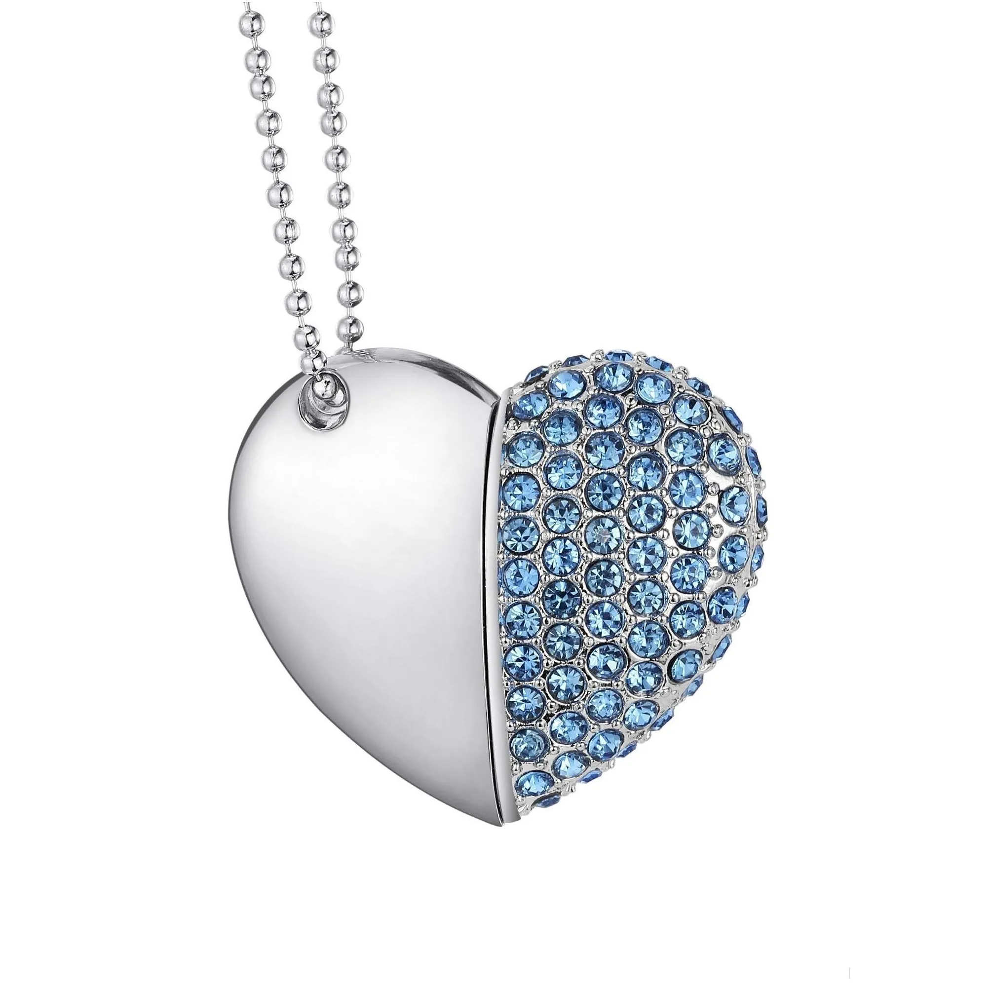 Design Real Capacity Crystal Heart USB 20 Flash Drive Memory Stick 16GB64GB Pendrive with Necklace6268671