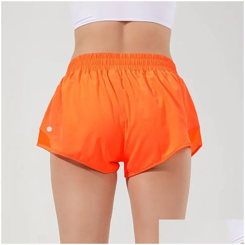 L-091 Hot Low Rise Shorts Breathable Quick-Dry Yoga Shorts Built-in Lined Sports Short Hidden Zipper Side Drop-in Pockets Running Sweatpants with Continuous