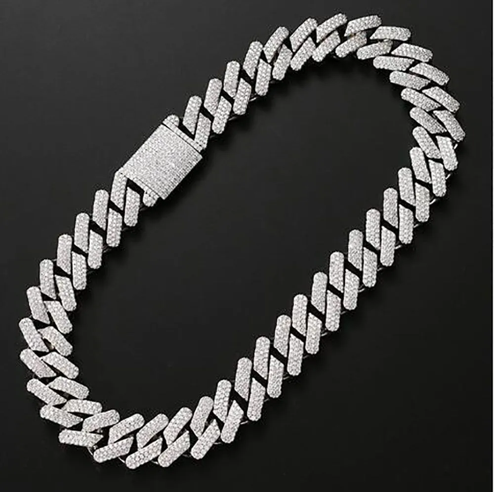 20mm Diamond  Prong Cuban Link Chain Choker Necklace &Bracelets 14k White Gold Iced Icy Cubic Zirconia Jewelry 7inch-24inch Cuban
