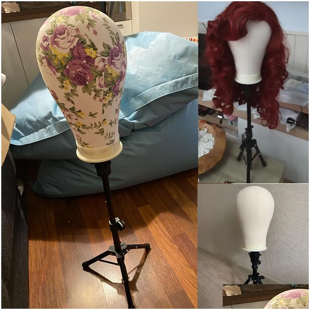 Wig Stand Mannequin Canvas Block Head Wig Stand Head And Wig Caps T Pins Thread With Adjustable Mannequin Head Tripod Stand For Wig Making