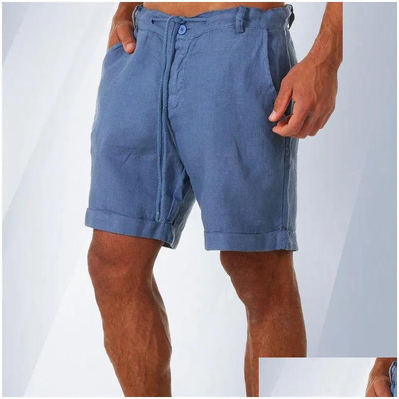 Men`S Shorts Men S Fashion Linen Summer Cotton Beach Short Wild Leisure Loose Solid Cargo 230417 Drop Delivery Apparel Clothing Dh4Fh