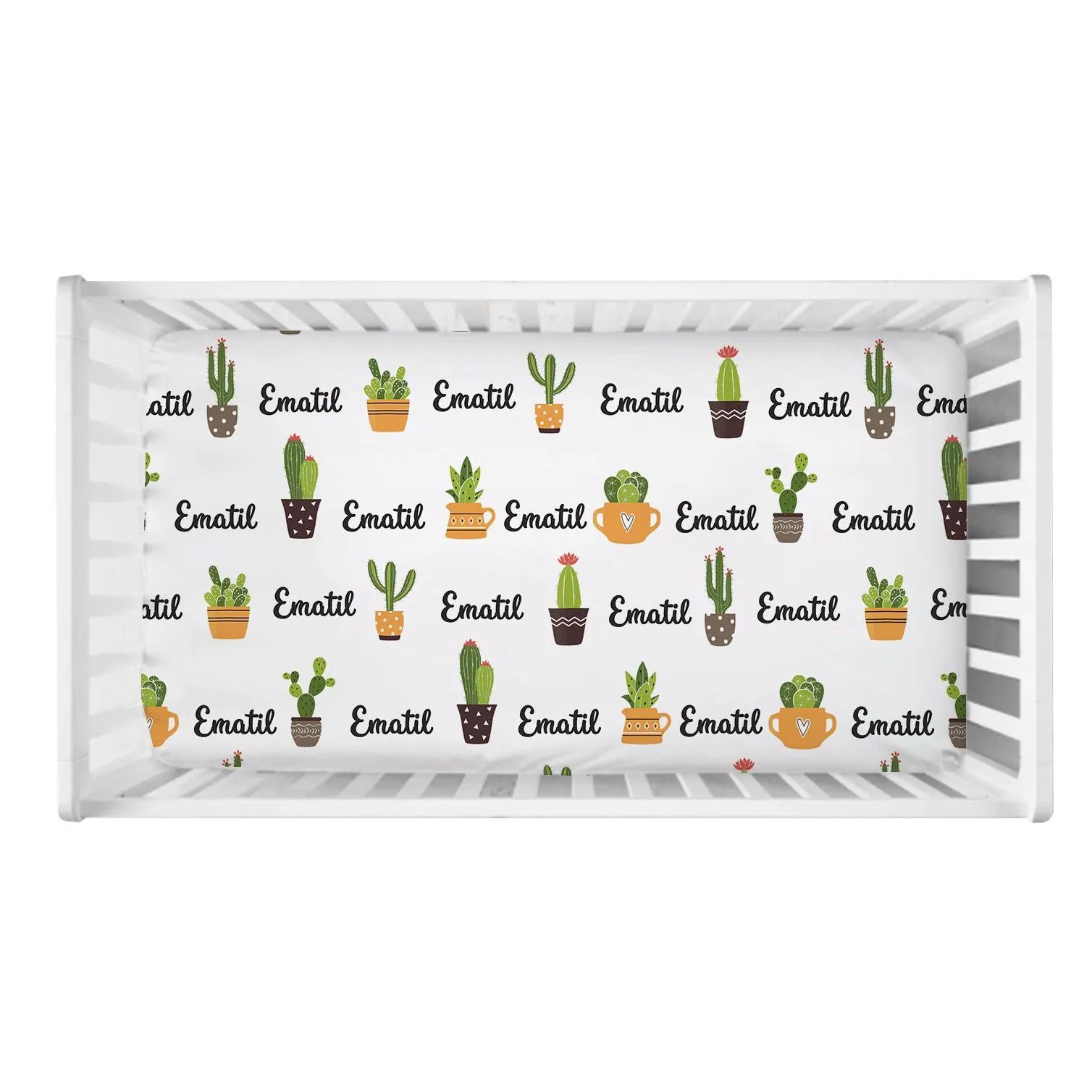 LVYZIHO Prickly Pear Cactus Crib Bedding Set, Custom Name Baby Bedding Set, Baby Shower Gift Bedding Set