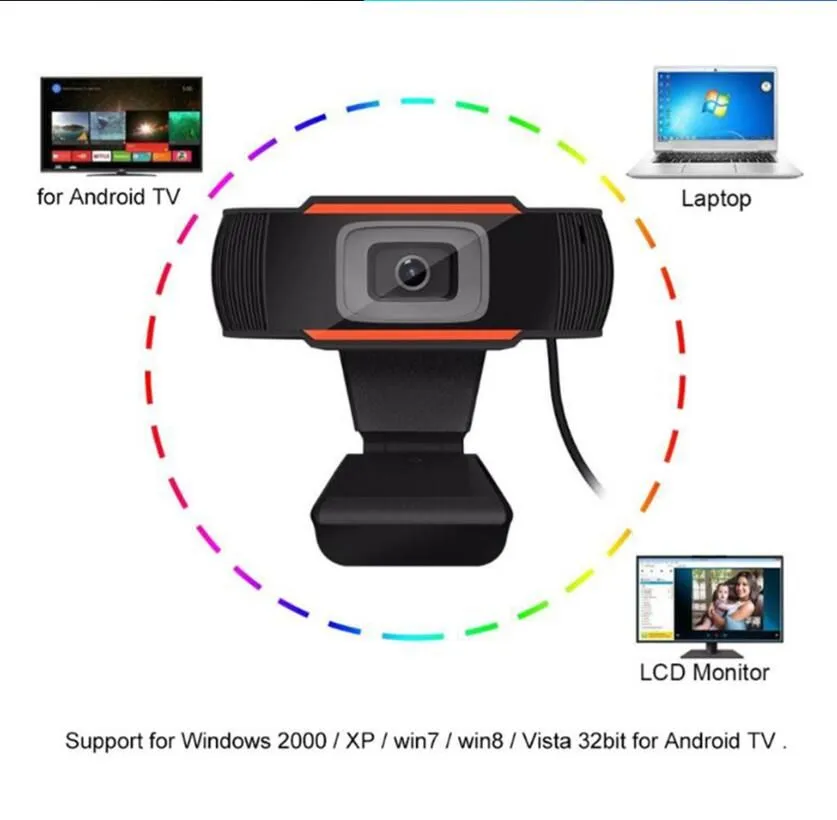 USB Web Cam Webcam HD 720P 480P 1080p 30fps PC Camera with Absorption Microphone MIC for Skype for Android TV Rotatable Computer