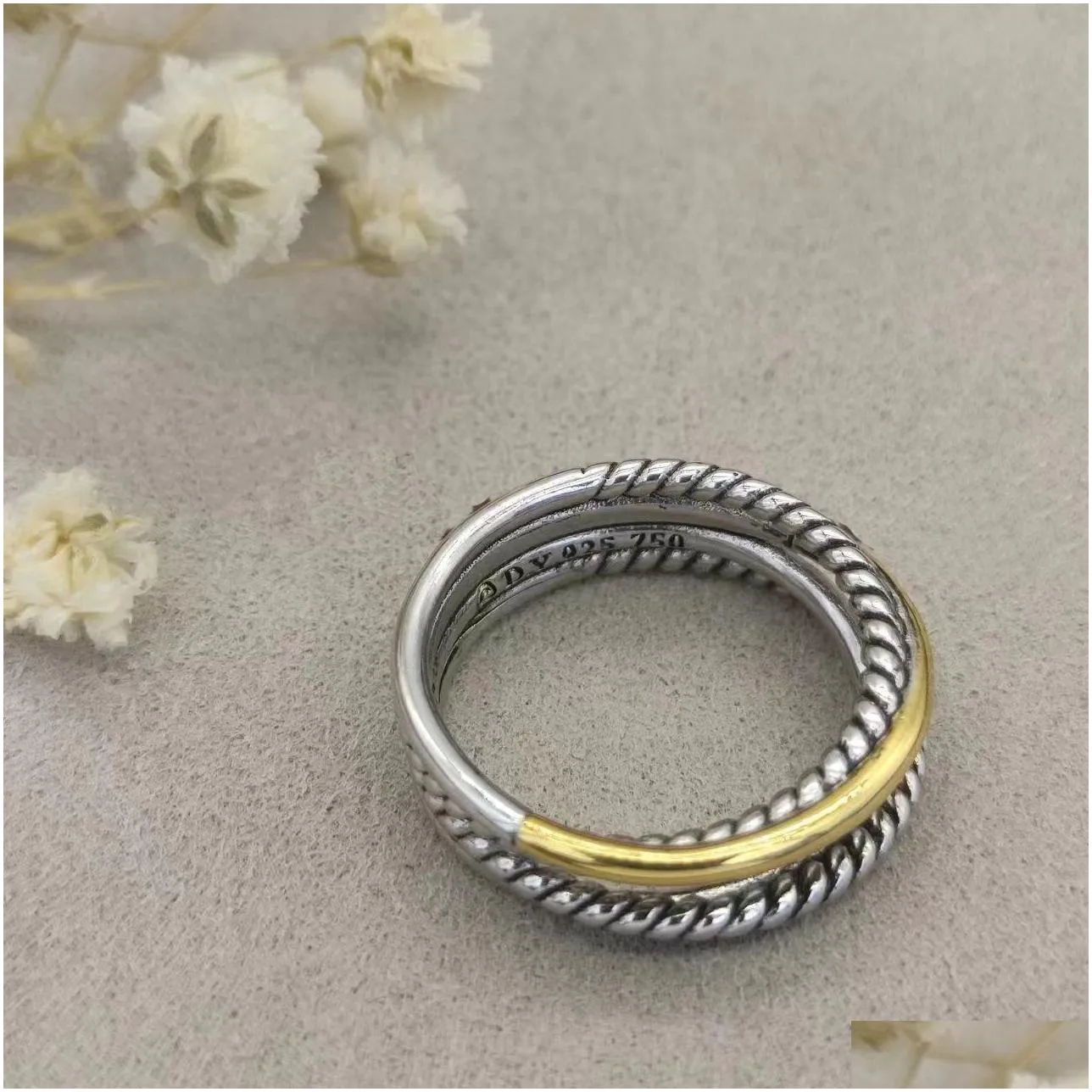 New DY Twisted Vintage band designer Rings for women men with Diamonds 925 Sterling Silver Sunflower luxury 14k Gold Plating Engagement gemstone dy Ring jewelry