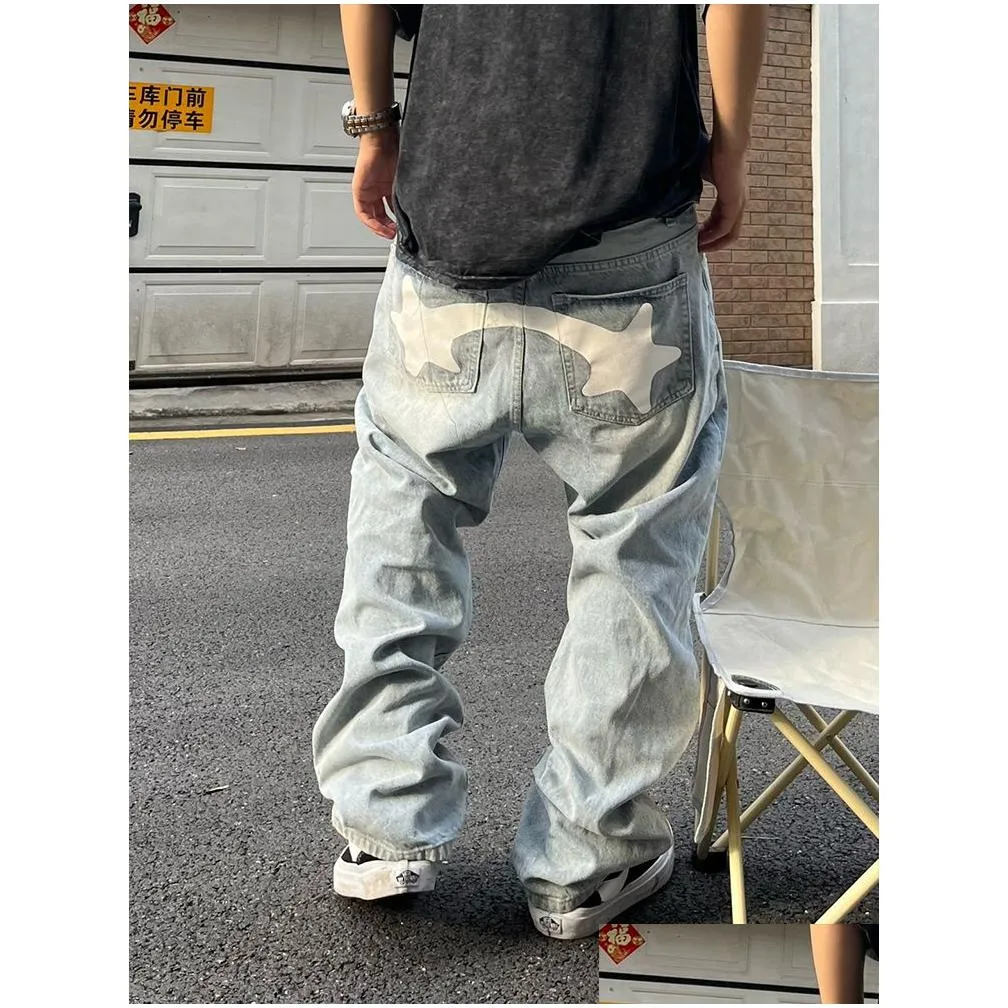Men`S Jeans Mens Baggy Men Y2K Fashion Designer Black Star Printed Trousers Bot Streetwear Casual Low Waist Loose Straight Drop Deliv Dhicn