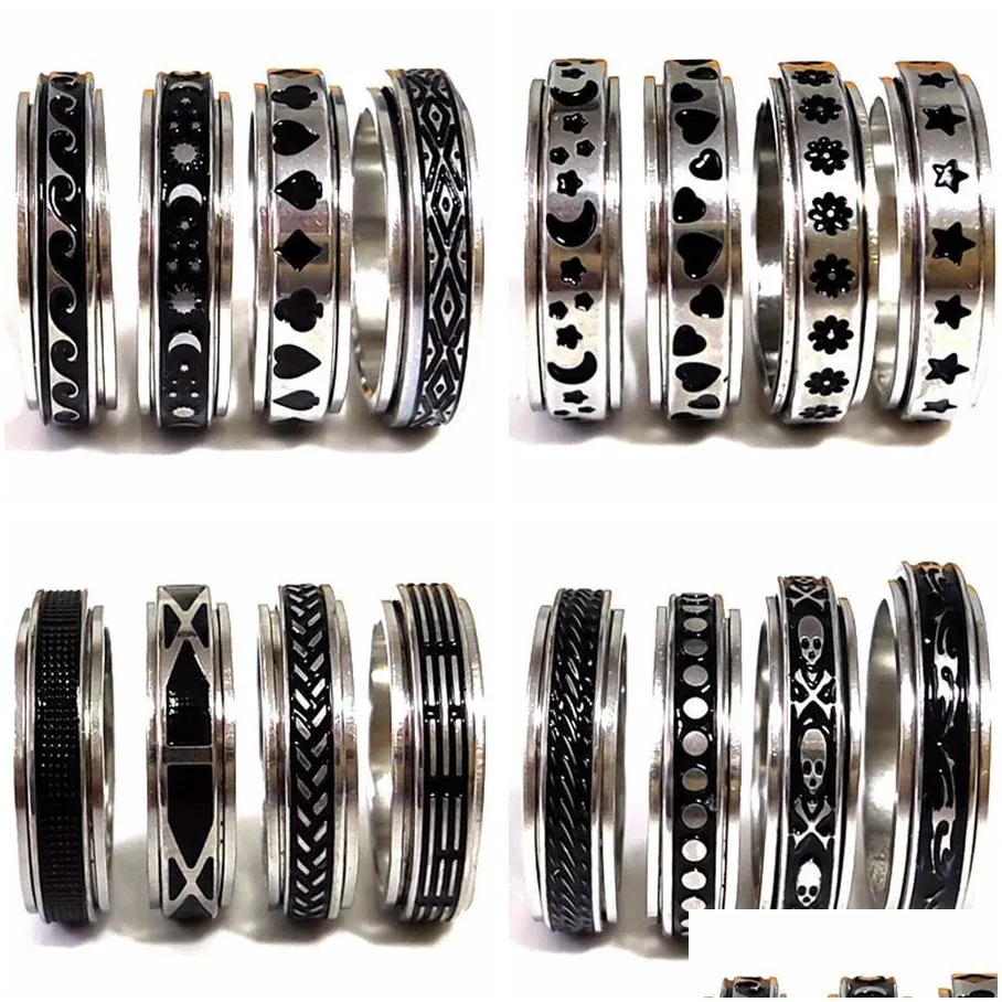 Band Rings 50Pcs Mti-Styles Mix Rotating Stainless Steel Spin Men Women Spinner Ring Wholesale Rotate Finger Party Jewelry Drop Deliv Dhpaf