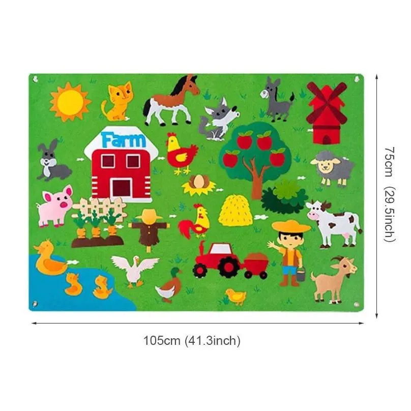 Farm Animals Felt Story Board Farmhouse Storybook Wall Hanging Decor Montessori Early Learning Interactive Puzzle Toys Kids Gift