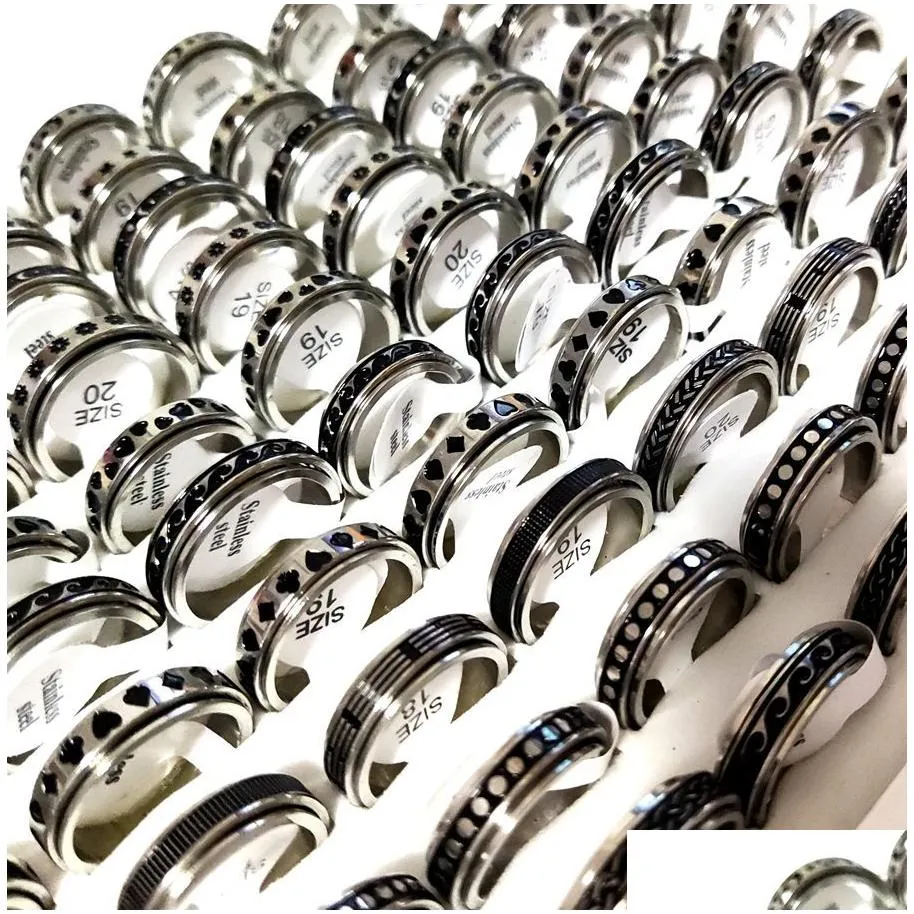 Band Rings 50Pcs Mti-Styles Mix Rotating Stainless Steel Spin Men Women Spinner Ring Wholesale Rotate Finger Party Jewelry Drop Deliv Dhpaf