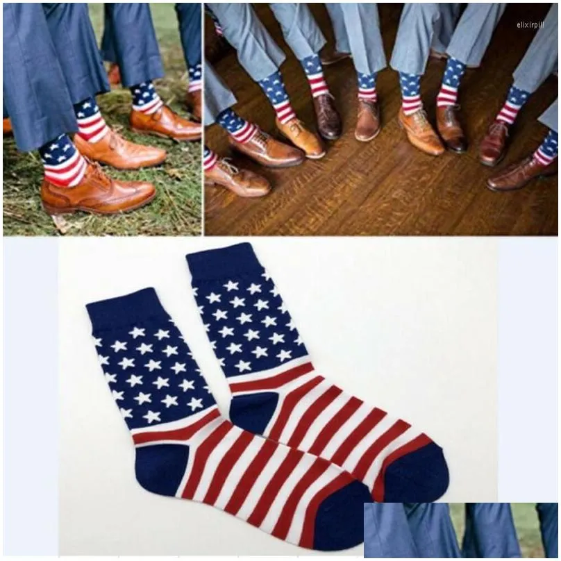 Men`S Socks Mens Men Usa American Flag Patriotic Stars Stripes Crew Drop Delivery Apparel Underwear Dhhxz