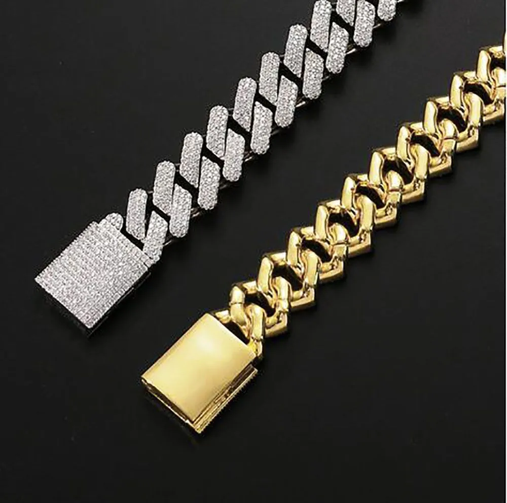 20mm Diamond  Prong Cuban Link Chain Choker Necklace &Bracelets 14k White Gold Iced Icy Cubic Zirconia Jewelry 7inch-24inch Cuban