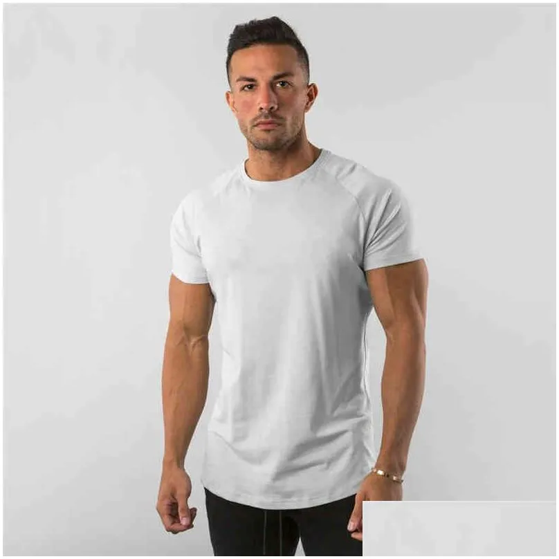 Men`S T-Shirts Body Fitted T-Shirt Made In Cotton Polyter Tight Arm Black 100% Mens Sports Casual T Shirt Plain Dyed Shitrts Knitted D Dhigc