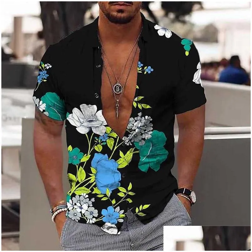 Men`S Dress Shirts Hawaiian Tropical Mens Shirt Short Sleeved Floral Pattern 3D Beach And Vacation 2023 Summer Collection 5Xl Drop De Dhpkf