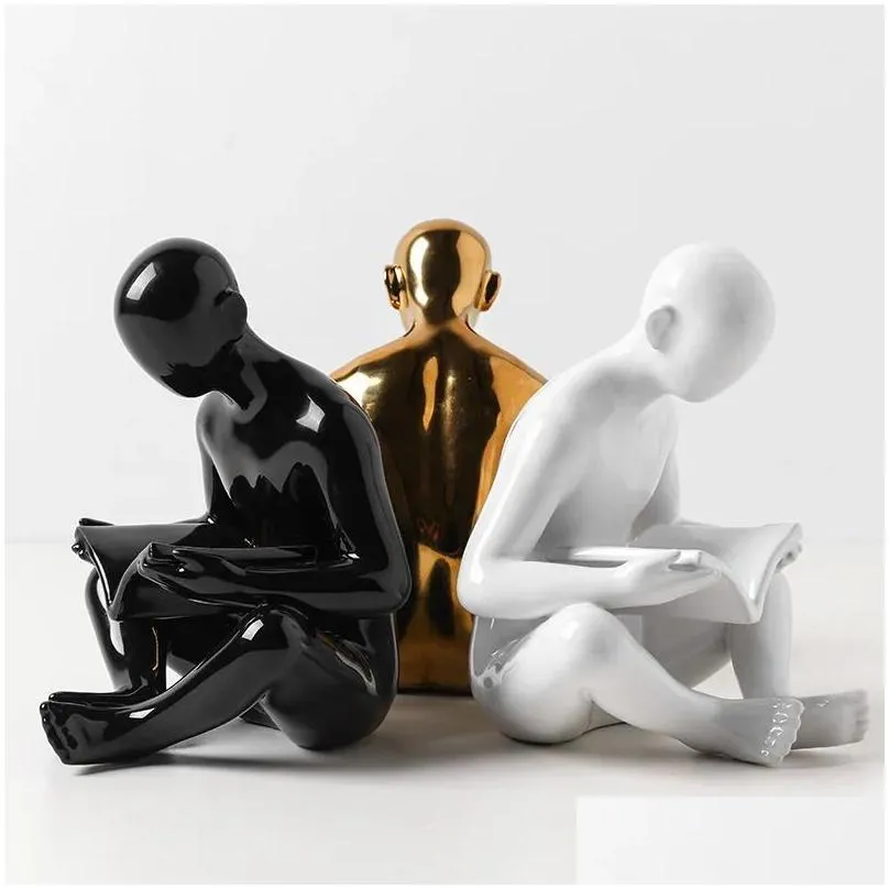 Decorative Objects Figurines Nordic creative minimalist book reader book by art ceramic book holder study office desktop home decoration book stand