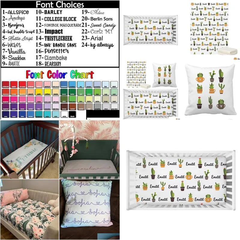 LVYZIHO Prickly Pear Cactus Crib Bedding Set, Custom Name Baby Bedding Set, Baby Shower Gift Bedding Set