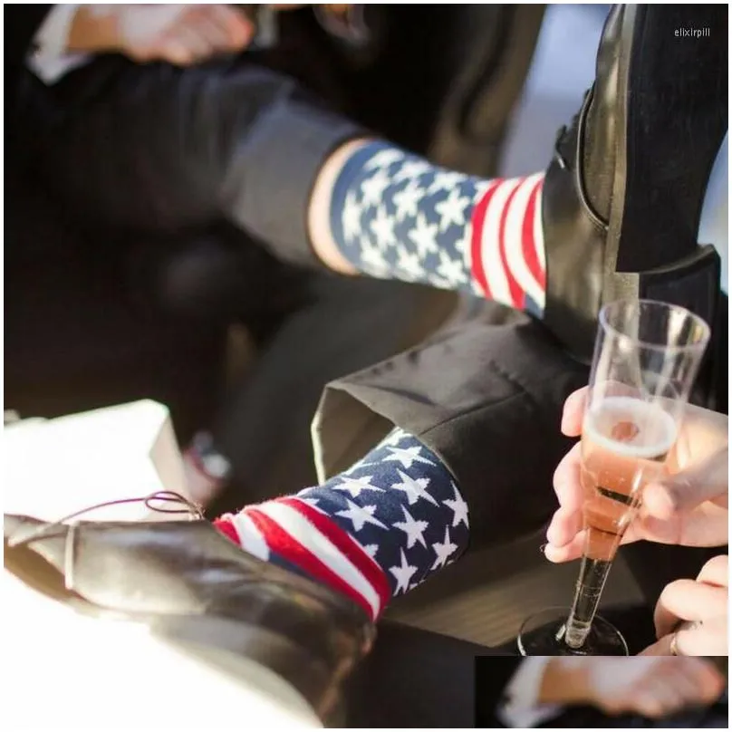 Men`S Socks Mens Men Usa American Flag Patriotic Stars Stripes Crew Drop Delivery Apparel Underwear Dhhxz