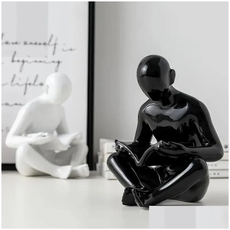 Decorative Objects Figurines Nordic creative minimalist book reader book by art ceramic book holder study office desktop home decoration book stand