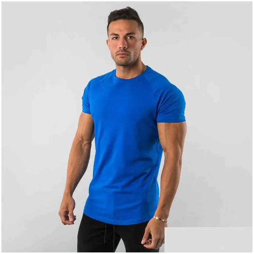 Men`S T-Shirts Body Fitted T-Shirt Made In Cotton Polyter Tight Arm Black 100% Mens Sports Casual T Shirt Plain Dyed Shitrts Knitted D Dhigc
