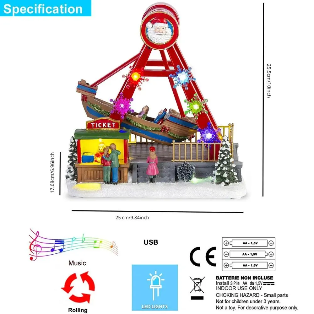 Christmas Decorations Christmas Village Collection Carnival Ride Santa Ship Animated Swing Boat with Lights and Music Season Decorations Accessory
