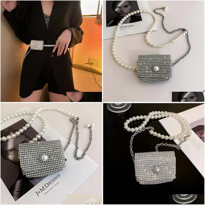 Other Fashion Accessories Bling Rhinestones Pearl Chain Belt Cute Mini Bags For Women Quality Long Tassel Bag Diamond Shoder Messenge Dhnxk