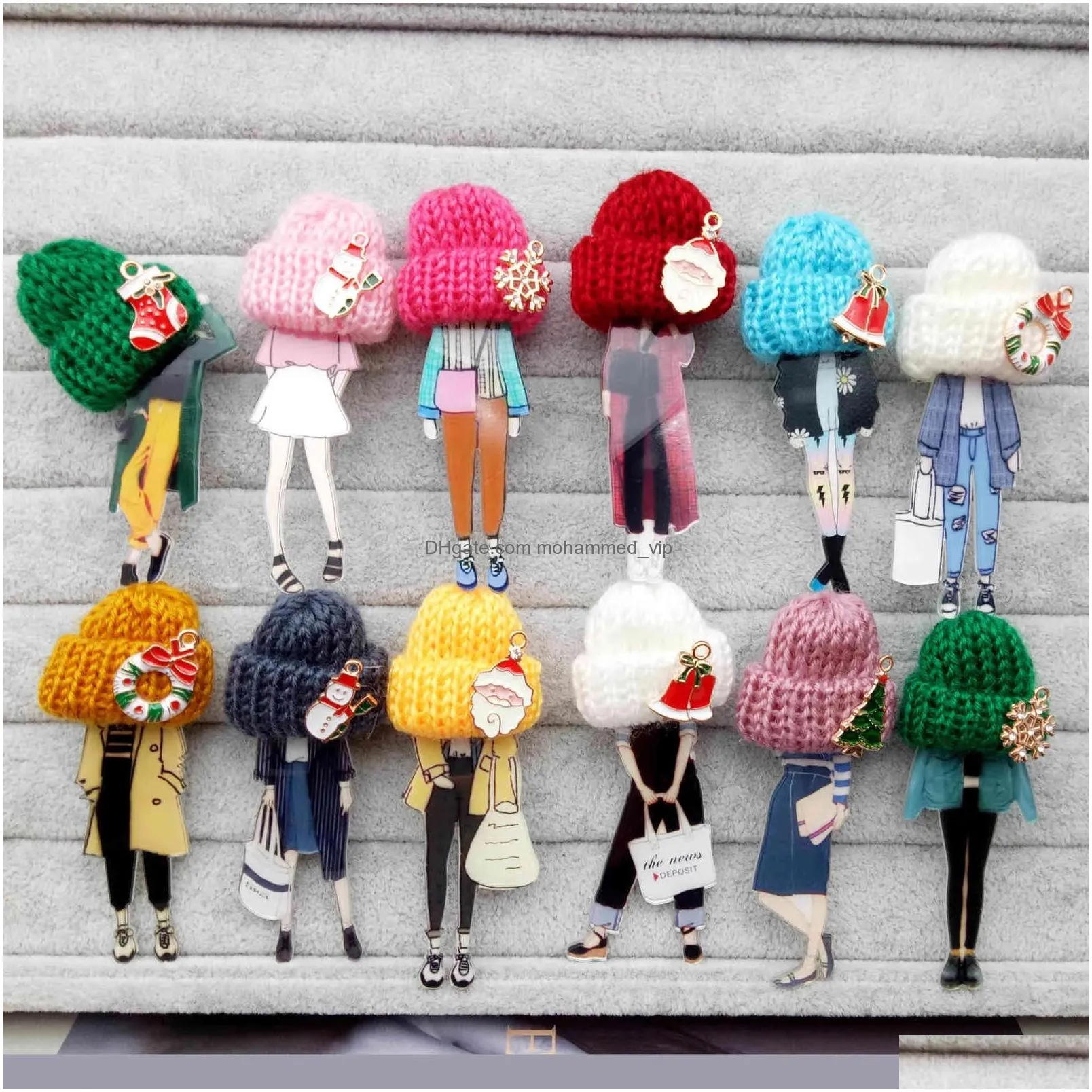 fashion pins for woman es girls cartoon models acrylic brooch wool hat clothing jewelry accessories christmas gifts
