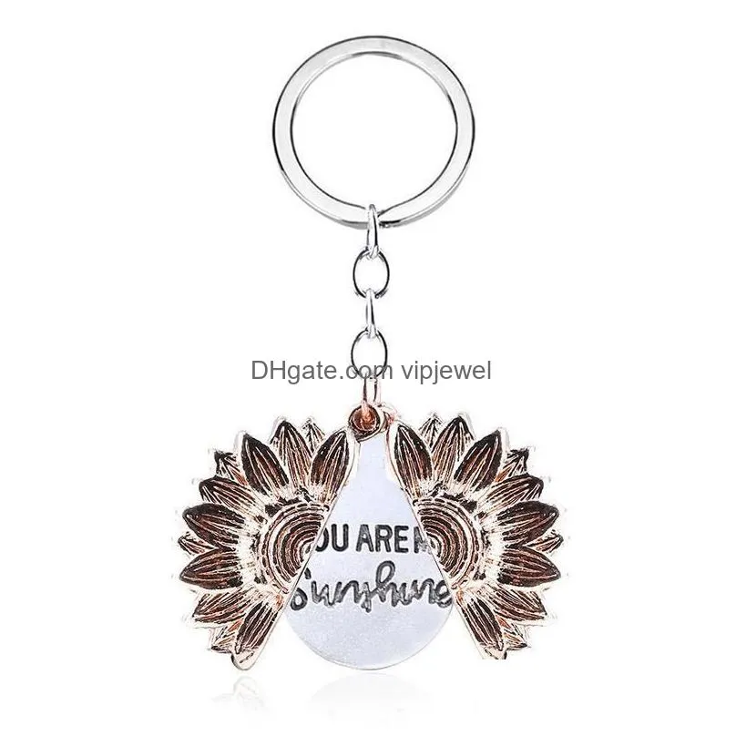 sunflower locket keychain open letter you are my sunshine designer keychain gold key chain bag hangs love designer jewelry
