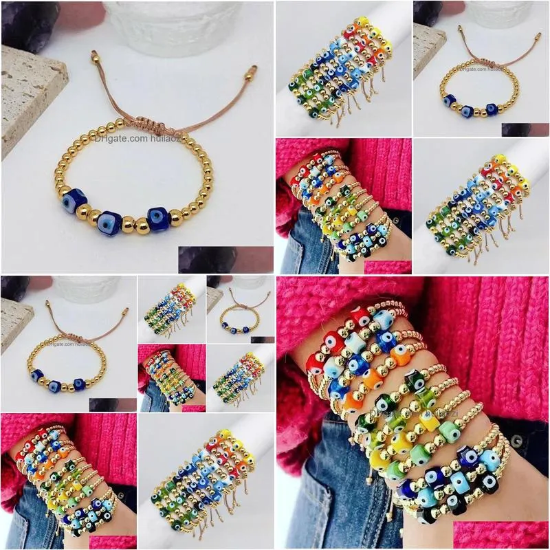 bracelets 10pcs/lot trendy handmade jewelry colorful devil eye glazed glass/copper beads bracelet vintage womens bracelet wholesale