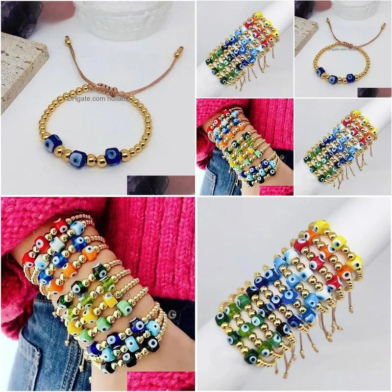 bracelets 10pcs/lot trendy handmade jewelry colorful devil eye glazed glass/copper beads bracelet vintage womens bracelet wholesale