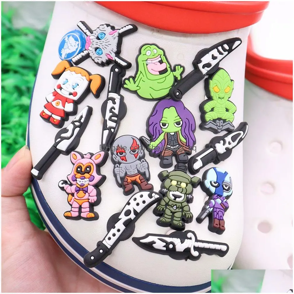 Wholesale 100Pcs PVC Japan Comic Cartoon Garden Shoe Charms Decorations For Button Clog Backpack Holiday Gift