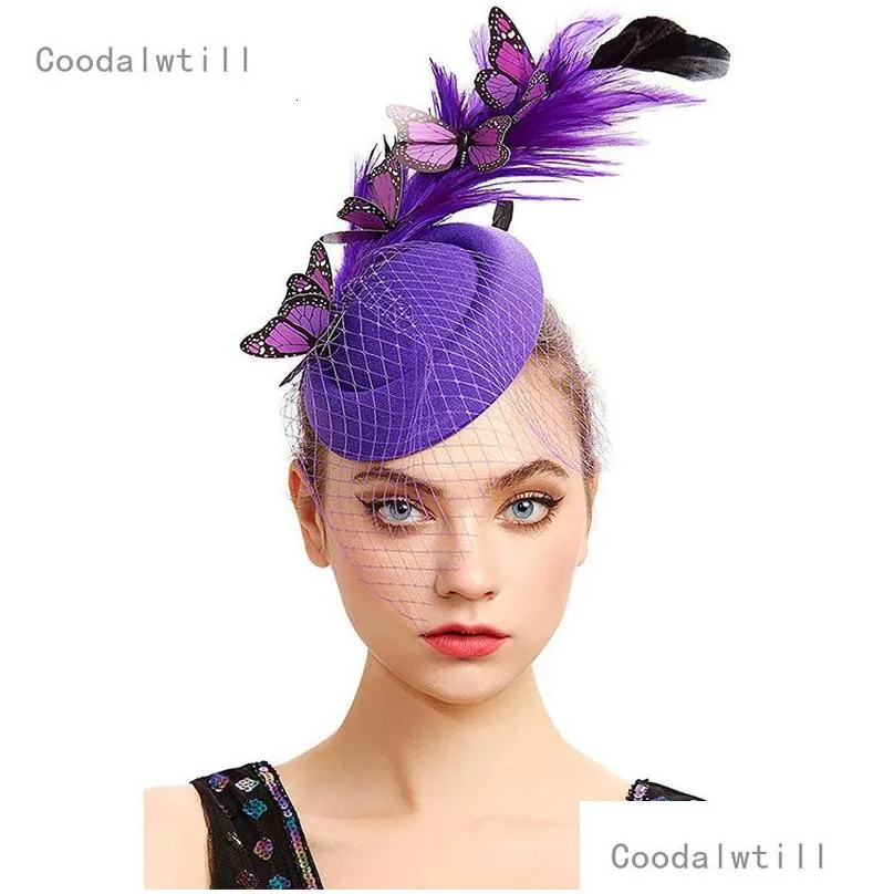 Wide Brim Hats Bucket Bride Fascinator For Weddings Accessories Women Elegant Butterfly Headwear Ladies Church Fedora Cap Hair Pin Me Dheya