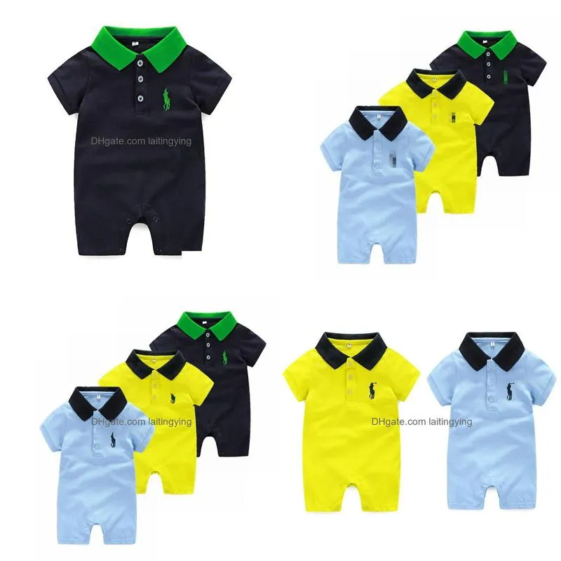 Rompers Born Cotton Lapel Collar Short Sleeve Romper Baby Infant Boy Designer Clothes Toddler For 0-24 Month Drop Delivery Kids Mate Dhhid
