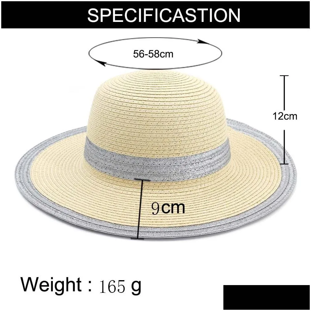 Fashion Floppy Paper Straw Hat Large Brim Sun Hats Women Summer Beach Cap Foldable Fedora Hat Outdoor Sun Protection Hat