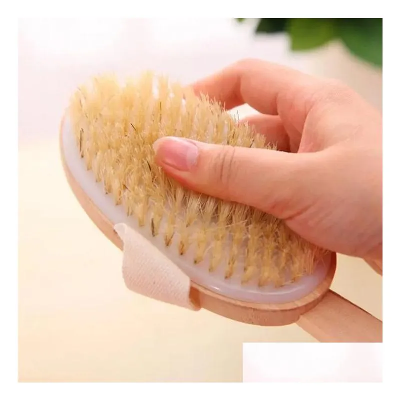 Bath Brushes, Sponges & Scrubbers Long Detachable Brush Dry Skin Body Non-Slip Handle 100% Natural Bristle Shower Blood Circation Exfo Dhzhi