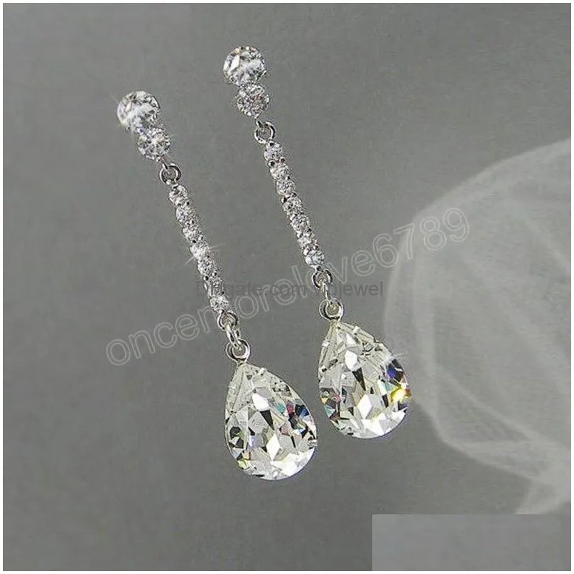 luxury women long hanging earrings with aaa pear cubic zircon simple elegant bride wedding earrings high quality jewelry