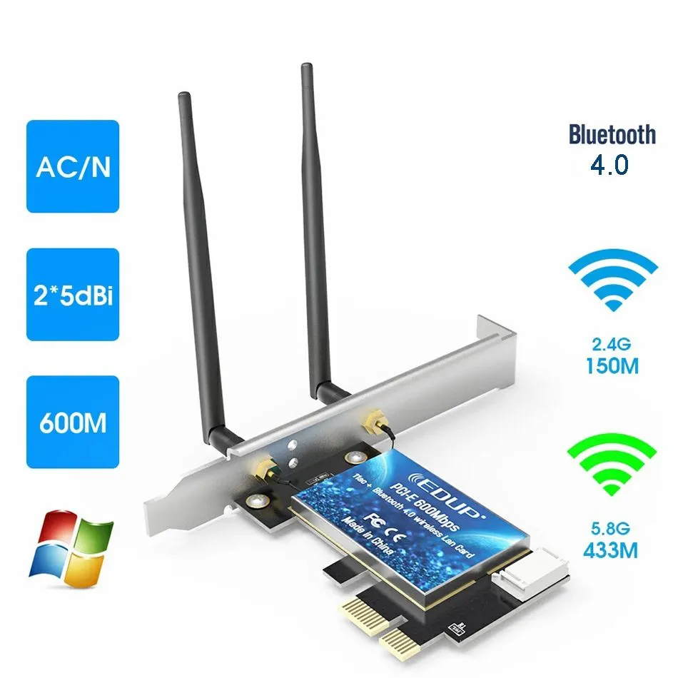 EDUP 600M WiFi PCI Express Adapter Dual Band 5GHz/2.4GHz Wireless Bluetooth PCI-E Network Card Adapters for Desktop Win10/8/7